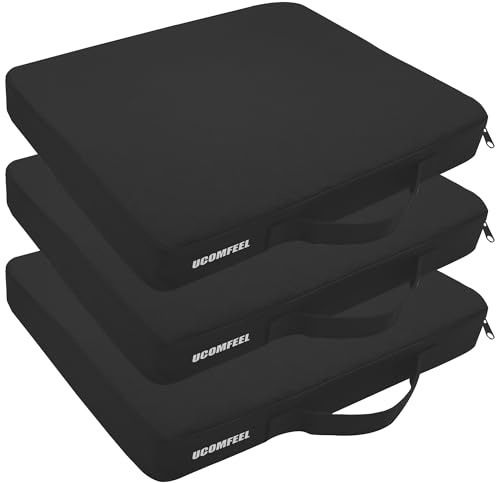 UCOMFEEL Portable Stadium Seat Cushions 3 Pack with Waterproof Oxford Cover, 16.6x13x2 inches, High Density Foam, Carrying Handle, Set of 3 (Black)