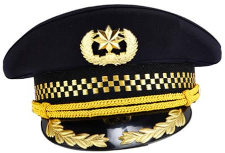 minkissy Multifunktionale Uniform Fliegermütze Mit Großer Krempe Aus Strapazierfähigem Material Leicht Und Bequem Für Cosplay Und Alltag Schwarze Eisenbahnkappe Größe 57