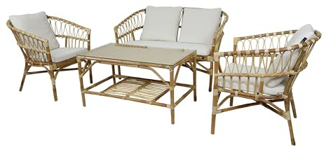 AXI Mary Lounge Set mit Bank, Tisch und 2 Stühlen | Garten Loungeset 4-teilig 100% natürliches Rattan | Gartenmöbel/Loungemöbel Set für 3 Personen