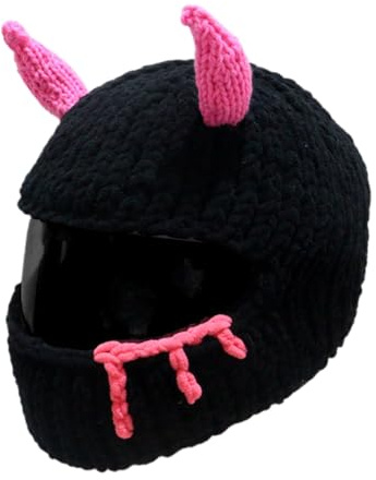 BIGULA Knitted Horn Motorradhelm Überzüge Plüsch Cartoon Strickhelm Schutzüberzüge für angenehme Fahrten Snowboardi