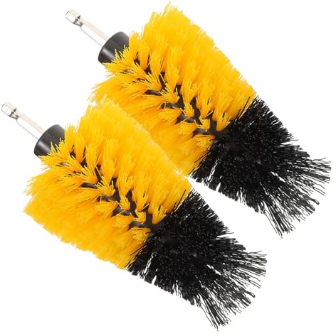 FOYTOKI 2pcs Drill Brush Attachments 5-inch Cone Shaped Scrub Brush Set Yellow, Power Drill Cleaning Scrubber for Bathroom, Kitchen, Tile, Floor, Heavy Duty Cleaning Tools