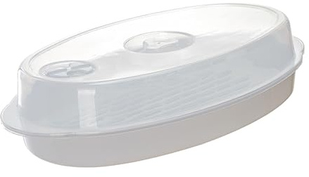 ULTECHNOVO Vaporera Para Cocinar De Con Tapa, Plato De Vapor Microondas De Plástico Pp Blanco, Con Orificio De Ventilación, Apto Para Uso Doméstico y Calentamiento Al Vapor