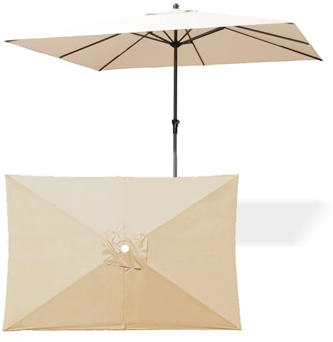 WORDFUN Toldo De Repuesto para Sombrilla, 6 Varillas 2x3m Impermeable Cubierta De Repuesto, Rectángulo, Resistente Al Agua, Lona De Recambio para Sombrilla, Protección UV 30+, Solo Dosel(Beige)