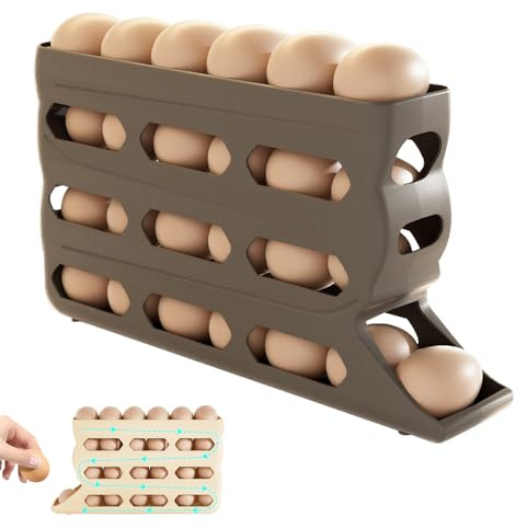 Eierhalter Kühlschrank Organizer, Eier Aufbewahrung Kühlschrank, Automatisches Rollen Platzsparend Eier Aufbewahrung, Egg Holder Eierbehälter für Kühlschrank (Grau)