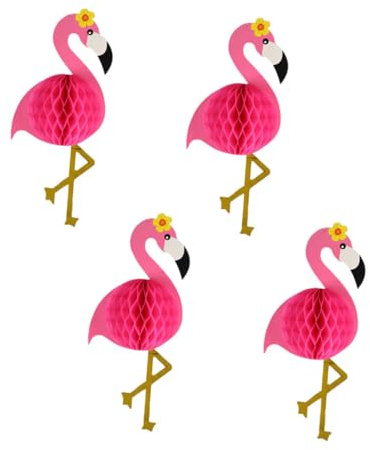 Cabilock 4 Piezas Bolas Colgantes de Panal de Flamenco con Flores Rosadas Decoración para Fiesta y Habitación