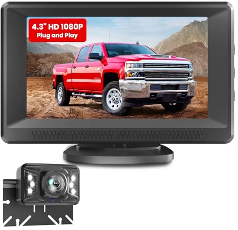 Foxpark Rückfahrkamera Nachrüsten: 4,3 HD 1080P Farb-Nachtsicht Monitor, Plug and Play, 60 Min DIY Installation, Stabiles Signal, IP69K Wasserdicht, Geeignet Für Auto, SUV, Pickup, LKW
