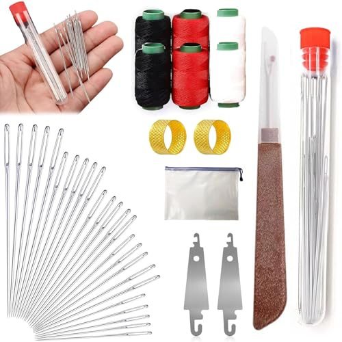 FLKWOP Big Eye Stahl-Nähnadel-Set, 2025 neue Edelstahl-Nadeln zum Handnähen, 37-teiliges Stahlnadel-Set mit großem Auge – lange und dünne handgefertigte Quilt- und Nähnadeln für DIY-Nähen (37-teilig)