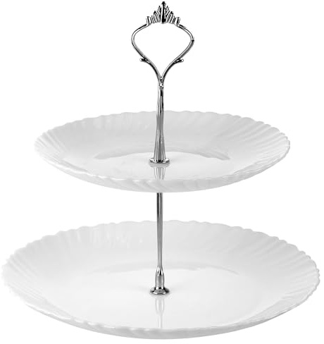 Festa Italia Etagere Glas - 2 Stöckig - Weiß Etageren - Kuchenständer Cupcake-Halter - Obstetageren - Obst Kekse Süßigkeiten Servierplatte - Gebäck gestuftes Serviertablett für Weihnachten