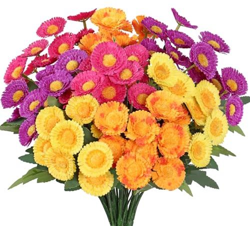 Weldomcor 8 Bündel Künstliche Blumen, Kunstblumen wie Echt Sommer Fake Blumen UV-beständige Seidenblumen Balkonpflanzen für Vase Grab Wohnzimmer Fensterbank Balkon Garten Tischdeko, 4 Farben