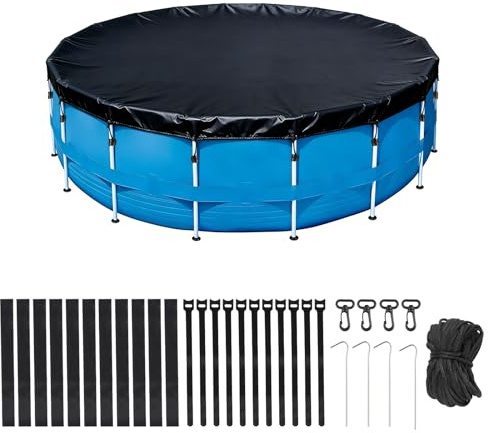 EFUTURETIME Bâche de Piscine Ronde Ø366 X H30cm, Bache Hivernage Piscine Hors Sol en Tissu Oxford avec Cordon de Serrage, Clous, Anti-UV, Étanche pour Piscine Ronde à Cadre