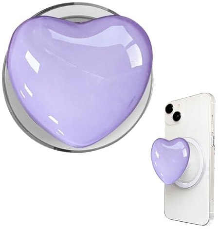 Magnetic Phone Grip with Expanding Kickstand - Cute Heart-Shape Design, Extendable Holder & Stand Compatible with Cases & Wireless Charging for Smartphones Tablets (Purple 2)