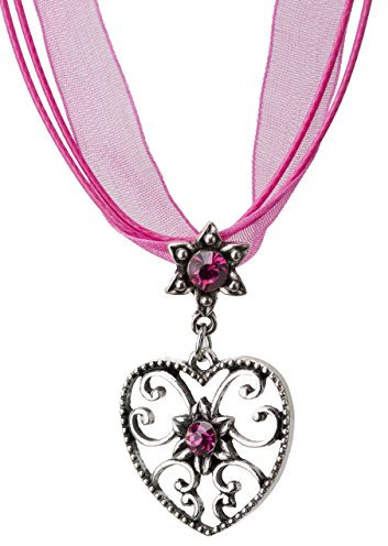 Schöneberger Trachten Couture Trachtenkette Alpensonne Herz und Edelweiss Anhänger mit Strass - Trachtenschmuck Kette für Dirndl und Lederhose (Pink)