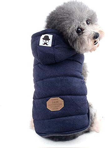 Zunea Hunde Wintermantel für Kleine Hunde Weich Fleece Winterjacken Kapuzenpullis Winddicht Welpenmantel Weste Chihuahua Hundekleidung Katzen Bekleidung für Kaltes Wetter Blau XXL