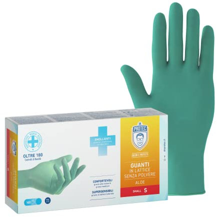 Bericah, Dr Protec Aloe, Guanti in Lattice, Senza Polvere, Taglia S, 100 Pezzi