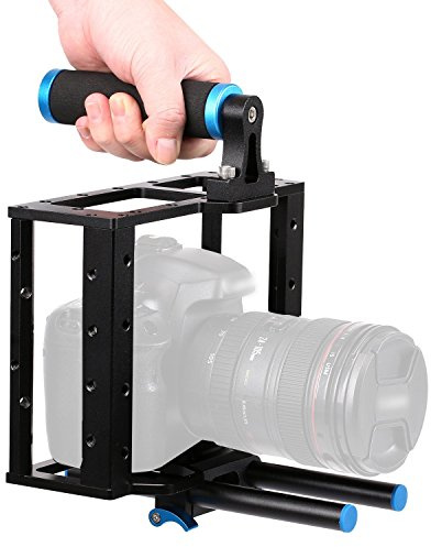 apore alluminio macchina fotografica della gabbia DSLR Installation Kit impianto con asta 15 mm per Nikon Canon Pentax Sony e altre DSLR Fotocamera appendere microfoni, monitor, Sound Recorder, Top