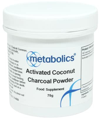 Activated Coconut Charcoal Powder, 400mg, 75g Pot | Made in The UK By Metabolics | No Bulking Agents | Pure Ingredients