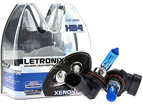 letronix Halogen Auto Lampen HB4 9006 12V 8500K Kalt Weiß Xenon Optik Gas Ultra White Look Birnen Lampe Abblendlicht Nebelscheinwerfer Fernlicht Kurvenlicht E-Prüfzeichen (LED Optik) (HB4 55W)