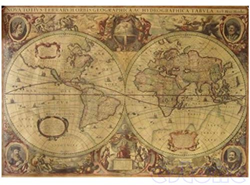 Mya Kraftpapier Vintage Weltkarte Globus Alte Welt Karte matt braun Papier Poster Retro Navigation alte Karte Poster Haus Wand Dekor (71 x 50 cm)