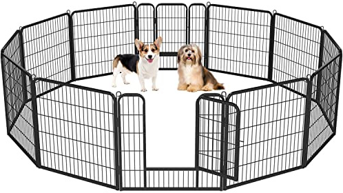 Yaheetech Heavy Duty Dog Pen Indoor/Outdoor, 12 Panels, 80x80 cm W/H, Black | Reinforced Puppy Pen, Multiple Sizes, Flexible Layouts, Simple Setup, Garden, Yard & Camping, for Small to Medium Dogs