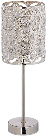 Relaxdays Tischlampe, florales Design, E14-Fassung, Wohn- & Schlafzimmer, Kristall Tischleuchte, HxD: 37 x 12 cm, silber