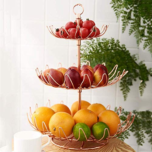 Corbeille a Fruits 3 Etages, Grande Porte-Fruits en Acier Porte à Pain Panier à Fruit en Métal, Vintage Style Corbeille à Fruits Stand