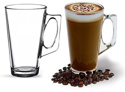 ANSIO Large Latte Glass Coffee Cups - 375ml (12.6 oz) - Gift Box of 2 Latte Glasses - Compatible with Tassimo Machine (2 Pack)