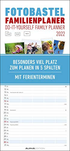 Foto-Bastel-Familienplaner 2022 - Bastelkalender zum Aufhängen - 19,5x45 cm - datiert - mit 5 Spalten - Fotokalender - Familienkalender - Wandkalender