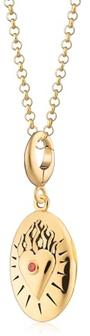 Lily Charmed - 925 Sterling Silver Flaming Heart Locket Necklace with Red Cubic Zirconia Stone, or 18ct Gold Plated