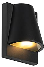 Qazqa Industrie außen Wandleuchte, Außenlampe mit Tageslichtsensor, Wandlampe für den Garten - Femke - Schwarz, max. 35W, Geeignet für LED, 13.8cm, IP44, Rund