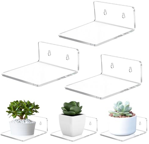Tissting Schwebendes Wandregal 3er Set, 10x10cm/3.93x3.93, Transparentes Acrylregal - Organizer Für Spielzeug, Bücher Und Pflanzen, Ideal Für Wohnzimmer, Schlafzimmer Und Badezimmer