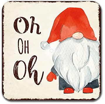 INTERLUXE LED leuchtender Untersetzer - GNOME Oh Oh Oh - Bierdeckel mit Spruch Wichtel Schnee Tannenbaum Weihnachten