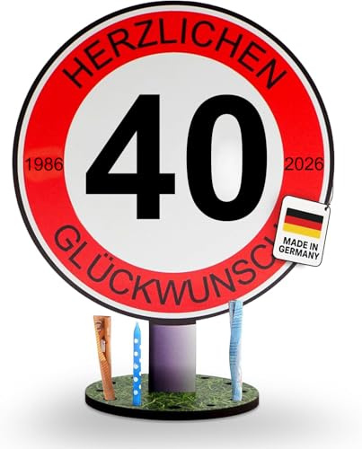 DARO Design - Verkehrsschild 40 Jahre Herzlichen Glückwunsch - 20cm Groß - Verkehrszeichen Geburtstag, Jubiläum, Schild, Holz