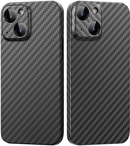 memumi Aramid Fibre Slim Fit Cover for iPhone 13 Mini 5.4, Lightweight, With 3D Grip Touch, Soft Touch Sturdy Durable Carbon Case-Black