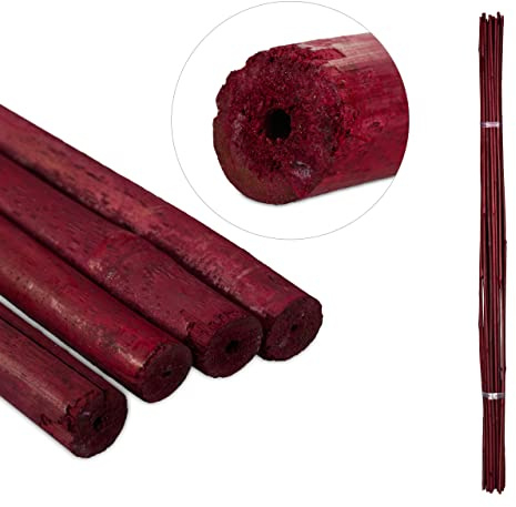 Relaxdays Pflanzstäbe Bambus, 25er Set, 120 cm, Rankhilfe für Pflanzen, 10-12 mm Ø, Garten & Deko, Bambusstangen, rot