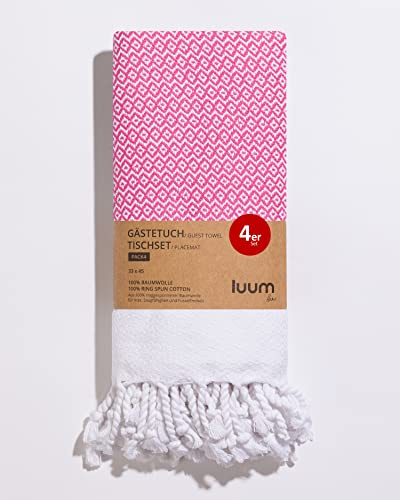 Luum® Hamam Pack Toallas de Invitados, Trapos de Algodón, Manteles Individuales, Mantel Individual, Lavable, Toalla de Jabón, Secado Rápido, Sin Pelusas, Rosa, 33 x 45, Set de Regalo, Idea de Regalo