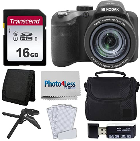 Kodak PIXPRO AZ405 Fotocamera digitale (nero) + scheda di memoria da 16 GB + custodia per fotocamera + accessori - Ultimate Bundle