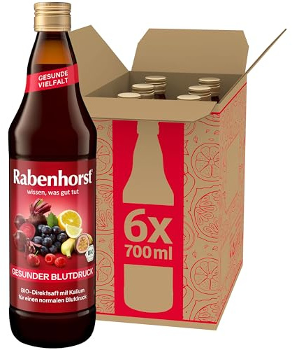 RABENHORST Gesunder Blutdruck BIO 6er Pack (6 x 700 ml) | Rote Bete-Mehrfruchtsaft mit Kalium für einen normalen Blutdruck