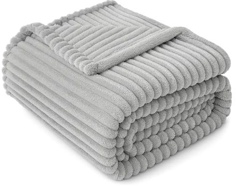 Lifestyle comfort ltd LSC Throws for Sofas Ribbed Fleece Throw Blanket Soft Warm Cozy Ribbed Texture Sofa Throw Fluffy Decorative Blanket for Couch Bed & Travel Cuddle Throw (GREY, King-200X240cm)