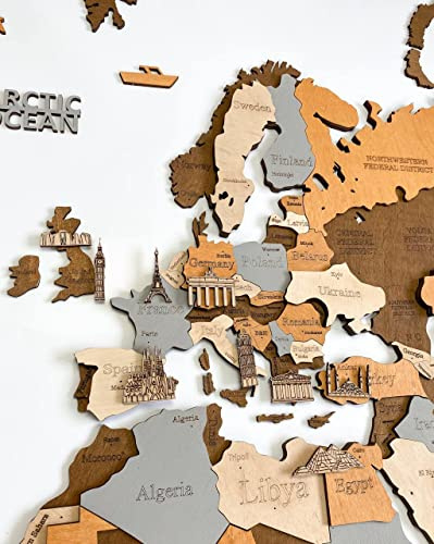 Dekorationsartikel für Weltkarte: (Flagge Pinnnadeln – Weltdenkmäler – Geotags Pins – Holz-Bilderrahmen) Artikel, die Ihre Weltkarte ergänzen (hölzerne Stadtdenkmäler für Karte)