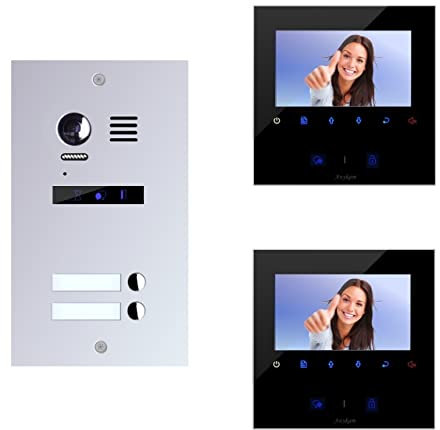 Anykam Video Türsprechanlage für 2-Familienhaus, mit Bester 2-Draht-Technologie, 2-Megapixel Fischaugenkamera mit 170Grad Blickwinkel, Farbbild. Edelstahl Aussenstation (Monitor in schwarz)