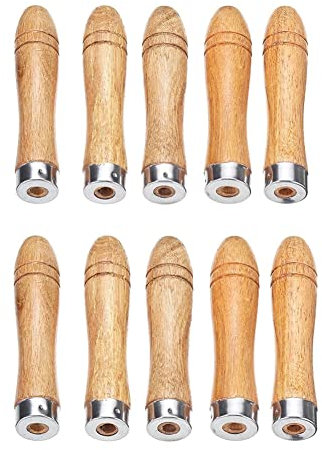 10 Stück Holzfeilengriff-Ersatz-starkes Metallhalsband für Akten-Bastelwerkzeug, 9 cm Holzfeilengriff, Sicherheitsfeilengriff, Holzfeilengriff mit Metall-Sicherheitsring, Feilengriff