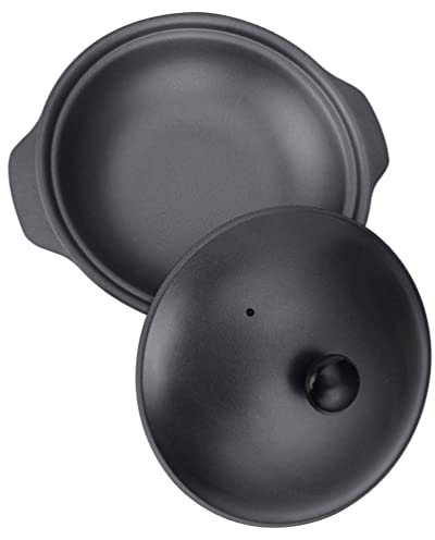 Luxshiny Marmite en Fonte Noire Double Poignée pour Ustensiles Cuisine, Cuisson Uniforme et Utilisation Sécurisée, pour Mijotés et Plats en Cocotte