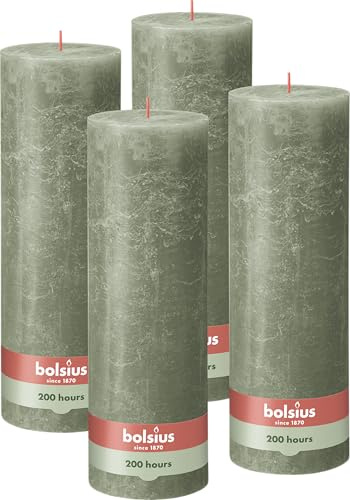 Bolsius Rustik Stumpenkerze XXL - Grün - 4 Stück - 30 x 10 cm - Deko Haushaltskerzen - Länge Brenndauer 200 Stunden - Geruchlos - Enthält Natürliches Pflanzenwachs - Ohne Palmöl