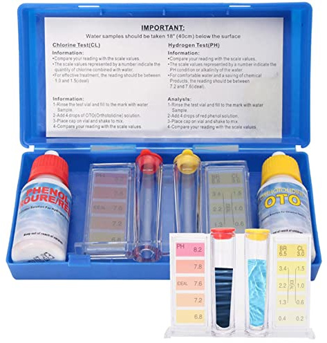 Vesone Trousse d'analyse de l'eau - Kit de Test de Spa de Piscine pour Bain à remous,Boîte de Test d'eau de Piscine pour Tester et Le Chlore, Fournitures d'entretien de Piscine