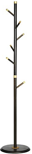 HOMCOM Garderobenständer, Garderobe mit 6 Haken, Kleiderständer, Standgarderob für Kleidung, Hüte, Flur, Eingang, Metall, Walnuss, 36 x 36 x 180 cm