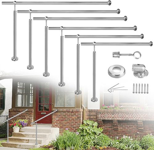 YRHome ringhiera d'ingresso in acciaio inox, 200 cm, ringhiera per scale, facile da pulire, corrimano da parete con angolo regolabile, interno e esterno, con supporti da parete e tasselli in metallo