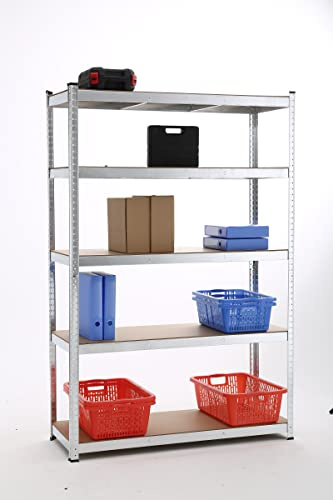 Panana 5 Tier Heavy Duty Boltless Metal Shelving Storage Rack Shelf 180cm/150cm for Garage Home (Silver, H 180 x W 120 x D 45 cm)