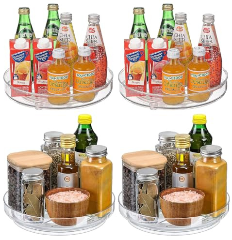 DAJAVE 4 Stück Drehteller Kühlschrank, Lazy Susan Drehteller Organizer, 360° Drehbarer Kühlschrank Drehteller Organizer für Vorratsdosen und Gewürze Küchenschrank (2x27+2x23.5cm)