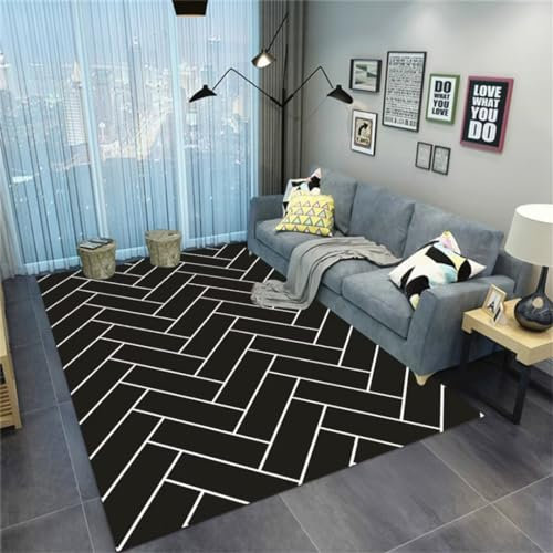 DJHWWD Kinderteppich XXL Salon Einfaches Modernes Wohnzimmer Kurzes Fleece, Schmutzabweisend, Rutschfester Jugendteppich Teppich Jugendzimmer Piano 180X250Cm Schwarz Deko