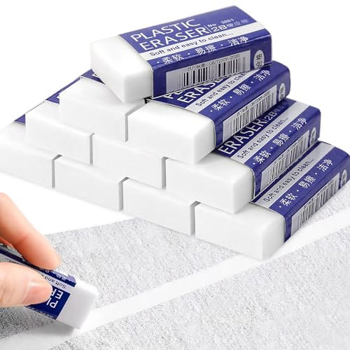Soodyoow 10 Pezzi Gomma da Cancellare Morbida Bianca, 2B Classica per Studenti, Insegnanti, Disegno, Schizzi, Scrittura e Belle Arti